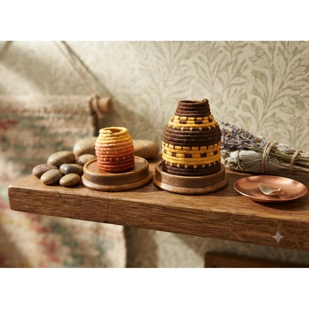 Vintage Tohono O'odham Coiled Olla Baskets Circa 1920 Native American Set of 2